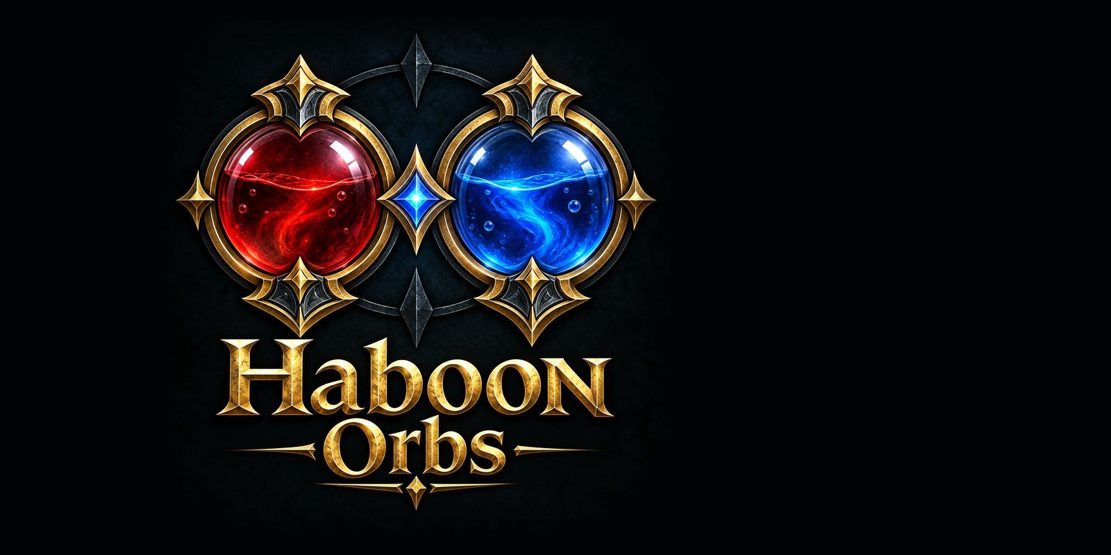 The Haboon Orbs logo: a red health orb and a blue power orb in ornate gold surrounds, above the name Haboon Orbs.