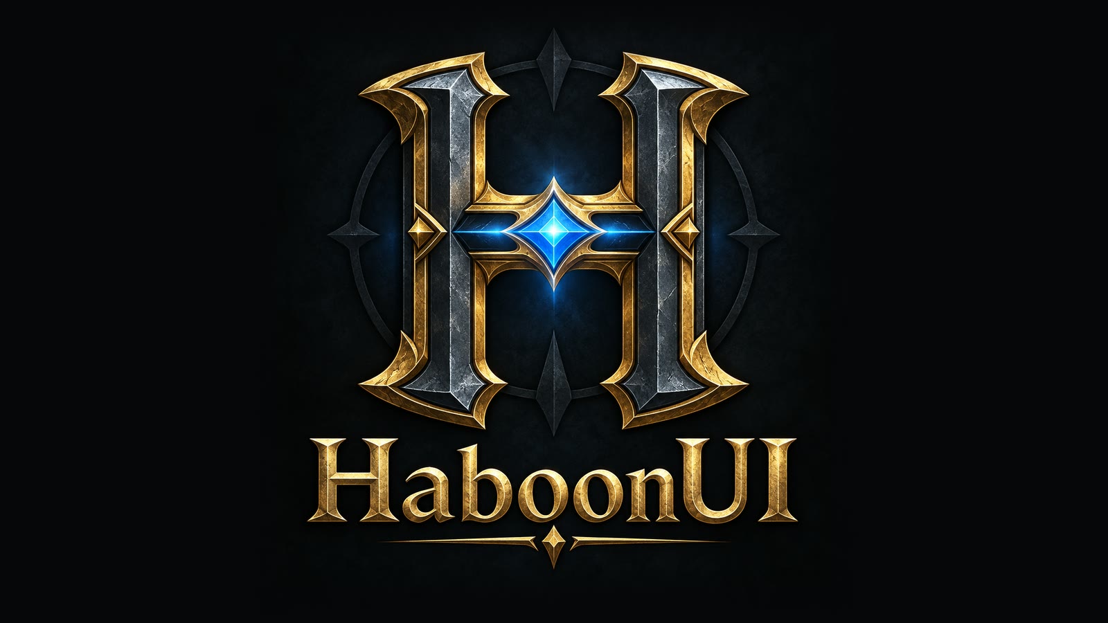 The HaboonUI logo: a gold and iron H around a glowing blue gem, above the name HaboonUI.