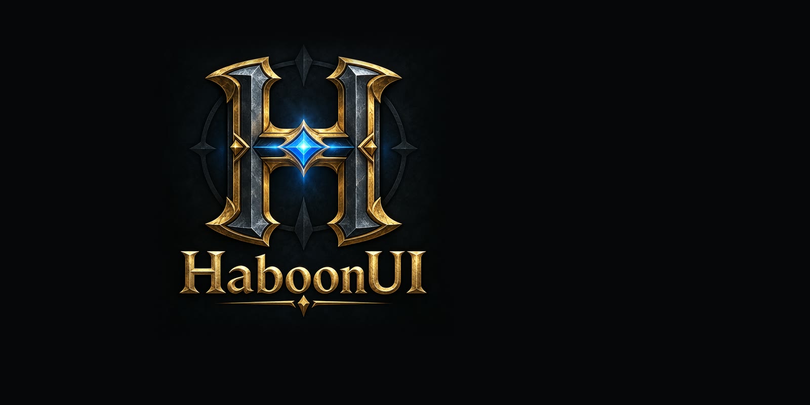 The HaboonUI logo: a gold and iron H around a glowing blue gem, above the name HaboonUI.