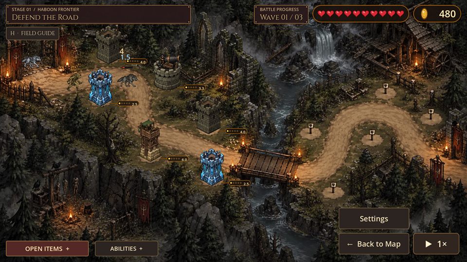 Stage 1 gameplay in Grimwood Frontier